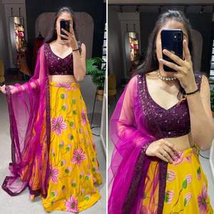 Collection trois pièces de qualité supérieure Sexy Georgette Lehenga Choli avec travail de broderie de fil pour adultes exportés dans le monde entier - Product Image 6