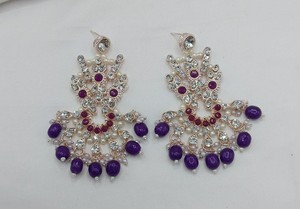 Luxury Purple Stone <b>Pearl</b> <b>Choker</b> <b>Necklace</b> Set with Earrings & Maang Tikka for Bridal & Party Wear - Product Image 4
