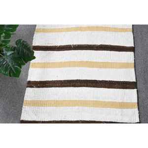 Alfombra Turca Vintage, Alfombra de Pasillo de 2x9.6 pies, Alfombra de Lana a Rayas Blancas y Marrones - Product Image 5