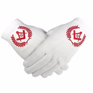 Gants maçonniques en coton biologique blanc, broderie personnalisée, vente chaude OEM, toutes saisons, écologiques, durables, lavables - Product Image 2