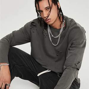 Streetwear vintage déchiré sweat hommes mode automne couleur unie sweat surdimensionné - Product Image 3