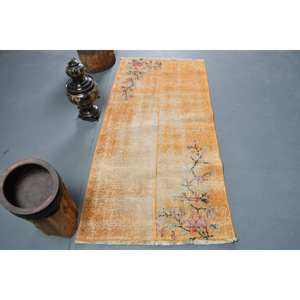 พรมขนสัตว์สีเบจสีส้มคลาสสิกงานเย็บปะติดผ้าวิสโคสทำด้วยมือ2.6x3.7ft ตุรกีทรงสี่เหลี่ยมผืนผ้าดีไซน์โถงทางเดินสำหรับวัยรุ่นห้องนั่งเล่นน้ำยาง - Product Image 1