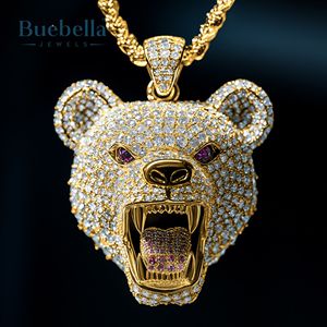 925 Plata lujo Iced Out Iced Roaring Bear cabeza colgante collar hombres rapero estilo diamante Bling joyería - Product Image 3
