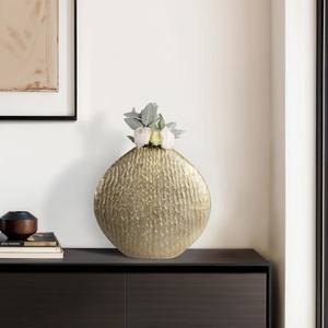 Jarrón de Metal dorado, centro de mesa decorativo para decoración del hogar, sala de estar, comedor, pieza decorativa, diseño moderno texturizado - Product Image 3