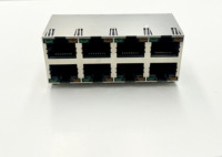 Conector Ethernet RJ45 hembra blindado LITE de 2x4 puertos 8P8C Cat5e con LED EMI, carcasa PA46, entrada inferior, chapado en oro de 6u