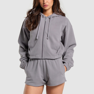 Nouveau modèle 2026 : Sweat à capuche court brodé uni pour femme, style unique, personnalisable OEM, grandes tailles, pour l'hiver et le printemps - Product Image 5