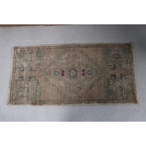 Turkish Rug, 1.6x3.1 ft Vintage Rug, <b>Brown</b> Gray Patchwork <b>Wool</b> Rug - Product Image 4