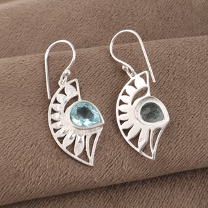 Boucles d'oreilles pendantes en argent 925, motif floral en topaze bleu ciel, pour femmes, à porter au quotidien - Product Image 5