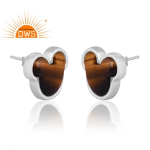 Pendiente de piedras preciosas amarillas de ojo de tigre Natural de plata de ley de Nuevo diseño elegante joyería de diseño personalizado para mujer regalo para ella - Product Image 3