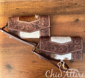 Gran oferta, bolso de mano de piel de vaca, elegante Cartera de cuero tallada a mano, multiusos, carteras elegantes de cuero occidental para mujer - Product Image 1