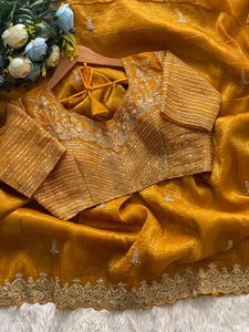 Séquence de broderie de saree en soie douce douce et lourde avec bordure en dentelle, saree de mariage, saree de fête. - Product Image 5