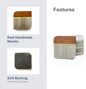 Nouveaux sous-verres carrés en bois élégants et artisanaux, avec incrustation de marbre bicolore, épaisseur 10 mm, personnalisables, tapis sophistiqués - Product Image 3