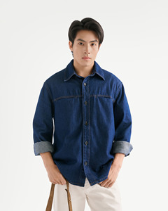 เสื้อเชิ้ตเดนิมแขนยาวผู้ชาย ทรงลำลอง ผ้าถักเนื้อเรียบ ระบายอากาศได้ดี ไม่หดตัว ติดกระดุมเม็ดเดียว ปกพับได้ เหมาะสำหรับฤดูใบไม้ร่วง - Product Image 1