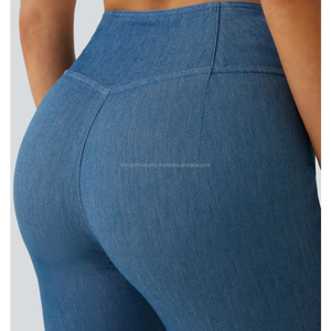 Jean évasé classique en denim bleu pour femme, taille haute, coupe slim, coupe cloche - Product Image 6