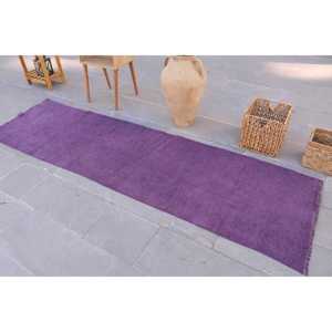 Alfombra Turca Vintage de 2.5x8.8 pies, Alfombra de Lana con Rayas Marrón Púrpura - Product Image 4