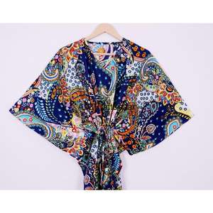 Caftán floral de algodón hecho a mano: Vestido largo indio con estampado de bloques, vestido largo para mujer, pareo de playa, vestido cómodo estilo hippie. - Product Image 2