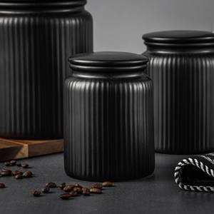 Juego de recipientes de cerámica de lujo con tapa de madera, herméticos, para cocina, organizadores de despensa duraderos para té y café - Product Image 4