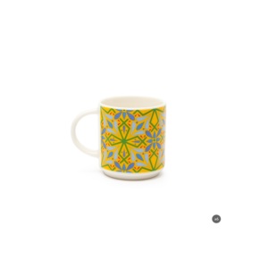 Durable New Bone China Set 6 Espresso Coffee Mugs 10 cl (3.4 fl oz) Multicolor Ethnic Modern Design Puebla by Excelsa - Product Image 1