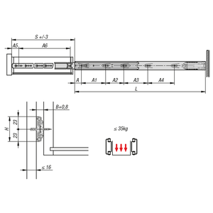 Glissière de tiroir télescopique à extension complète K1571, montage latéral, rail en acier - Product Image 4