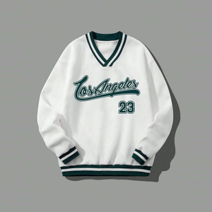 Sweat-shirt à col rond en molleton de coton de haute qualité personnalisé, broderie d'hiver, prix d'usine en gros, bordure rayée, doublure thermique - Product Image 1