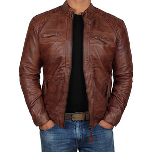 Veste en cuir pour homme, best-seller, de haute qualité, durable, légère, col montant, logo sur le devant, écologique, style streetwear d'hiver - Product Image 1