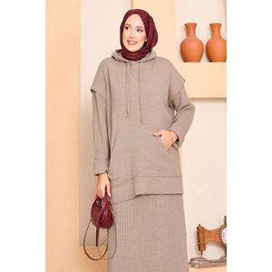 Conjunto de Vestido de Dos Piezas con Capucha Color Mink y Detalle de Hijab, Transpirable, Talla M - Product Image 6