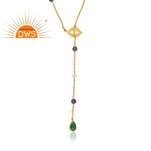 Collar con cuentas de múltiples piedras preciosas naturales chapadas en oro de 18 quilates de plata esterlina de la mejor calidad, fabricante de joyería fina Demi - Product Image 4