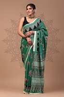 Vente en gros de sari Chanderi avec impression Ajrakh traditionnelle et tissu de chemisier de course assorti pour une tenue élégante