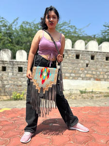 Nouveau sac à main de couverture selle élégant occidental véritable fabriqué à la main aztèque Multi couleur cuir repoussé sangle perlée gland sacs à bandoulière - Product Image 2