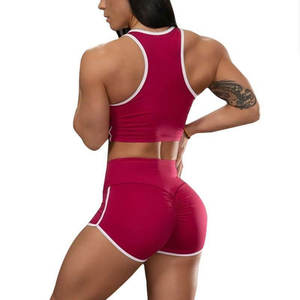 Femmes de haute qualité 2 pièces sans couture Gym Fitness vêtements de sport avant Logo taille élastique fermeture Yoga entraînement ensemble motif solide - Product Image 4