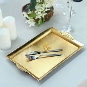 Plateau rectangulaire en métal au design merveilleux Plateau de service en métal doré en laiton de haute qualité Plateaux décoratifs pour la maison et la cuisine - Product Image 3