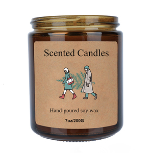 7oz Amber Glass Jar Scented <strong>Candles</strong> Handmade Soy Wax <strong>Aroma</strong> with Illustrated Personal Label Factory Home Decor Gifts - Product Image 2