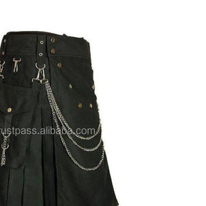 Cosh kilts กระโปรงผ้าฝ้ายสีดำสุดหรูสำหรับผู้ชายกระโปรงสั้นแฟชั่นมีโซ่เงินและกระเป๋าใส่ของ - Product Image 5