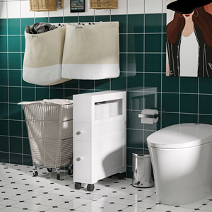 HOMCOM Bathroom <b>Cabinet</b> 2 Space-Saving Drawers with 4 <b>Wheels</b> Wood 16x52x71.5cm White - Product Image 2