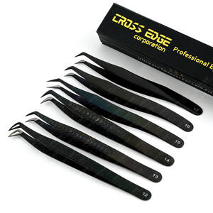 Pinzas de pestañas de mega Volumen de etiqueta privada Extensión de pestañas Pinzas de pestañas de 45 90 grados Pinzas de punta de fibra en forma de X de acero inoxidable - Product Image 1