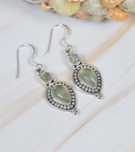 Pendientes de piedras preciosas de Prehnita, pendientes con forma de pera de Plata de Ley 925 sólida para mujeres y niñas, Pendientes colgantes, joyería de plata - Product Image 3