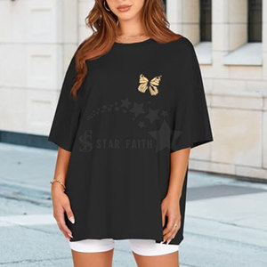 Camiseta de mezcla de algodón de gran tamaño para mujer de alta calidad OEM Top informal cómodo de estilo callejero de moda con ajuste holgado - Product Image 4
