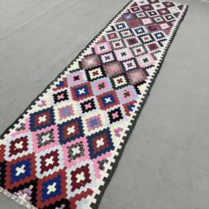 Turkish <b>Runner</b> Rug, 2.7x11.2 ft Vintage Rug, <b>Red</b> Kilim Wool Rug - Product Image 2