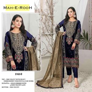 Trajes de terciopelo de diseñador Premium Trabajo de bordado intrincado Estilo formal para Bodas de invierno Fiestas Festivales Ocasiones especiales - Product Image 4