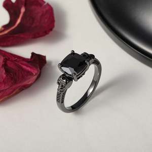 Jeulia Eternal Love Black <b>Skull</b> Cushion Cut Gothic Sterling Silver <b>Ring</b> - Product Image 4