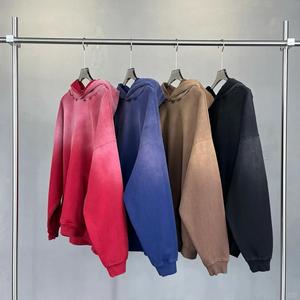 80% coton 20% polyester qualité supérieure confortable poids lourd en détresse Vintage lavé solide plaine sweats à capuche sweats - Product Image 2