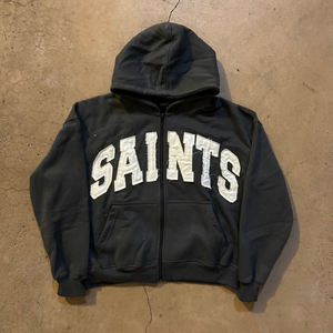 Lettre personnalisée 100% coton surdimensionné en détresse Patch broderie pierre lavage à l'acide fermeture éclair culture bouffée impression appliques hommes sweats à capuche - Product Image 5