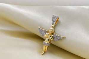 Pendentif en moissanite en forme d'ailes d'ange pour bébé, argent 925 plaqué or, collier de fête chrétien, bijoux fins, breloques - Product Image 6