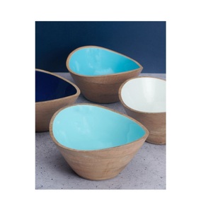 Cuenco de madera de mango natural con pegatina hecho a mano, diseño práctico ideal para vajilla, expositores de cocina y estilismo para el hogar - Product Image 1