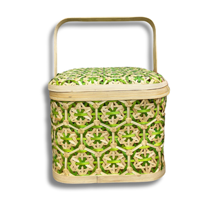 Panier de rangement en bambou rustique tissé à la main, panier de rangement pour fruits avec motif coloré, panier en osier avec motif floral - Product Image 1