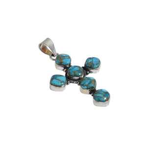 Joyería Boho Hecha a Mano - Dijes de Cruz de Turquesa Azul Cobre, Plata de Ley, Oro Rosa, Rodio, Estilo Único del Suroeste para Mujer - Product Image 5