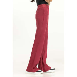 Pantalon décontracté rouge taille haute pour femme, coupe large, en toile respirante, style survêtement, coupe droite, effet froissé WM-TRKN-SS24-102 - Product Image 2
