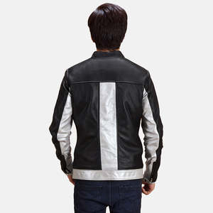 Randolf Reversible Vintage Biker <b>Jacket</b> in Silver Black <b>Sheepskin</b> Lambskin Zippered Water-Proof XS 6XL Sizes for Spring Autumn - Product Image 5