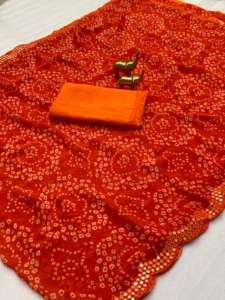 ผ้าซารีจอร์เจียต์สำหรับผู้หญิง เนื้อผ้าบริสุทธิ์ นุ่ม เบา ดีไซน์พัลลูทั้งผืน ผลิตในอินเดีย - Product Image 2