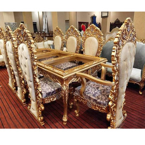 Juego de Comedor Estilo Francés Real, Clásico, Tallado en Madera de Teca, Juego de Comedor de Lujo, Mesa de Comedor Estilo Barroco de Madera de Teca - Product Image 1